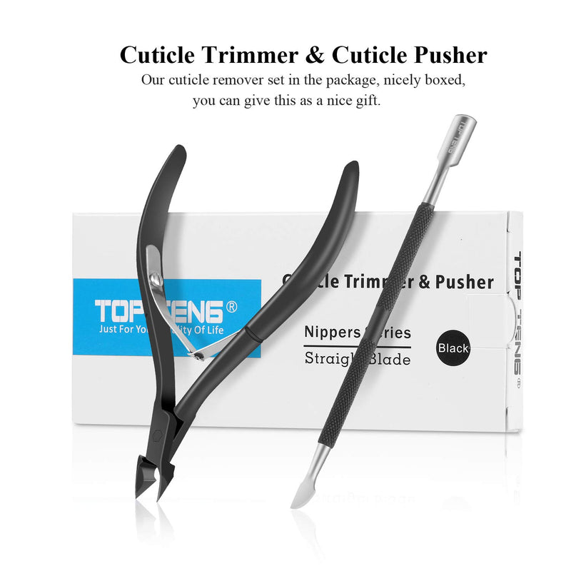 Cuticle Trimmer with Cuticle Pusher - TOP TENG Professional Cuticle Nipper & Cuticle Pusher Set, Durable Manicure and Pedicure Tools for Fingernails & Toenails Black - BeesActive Australia