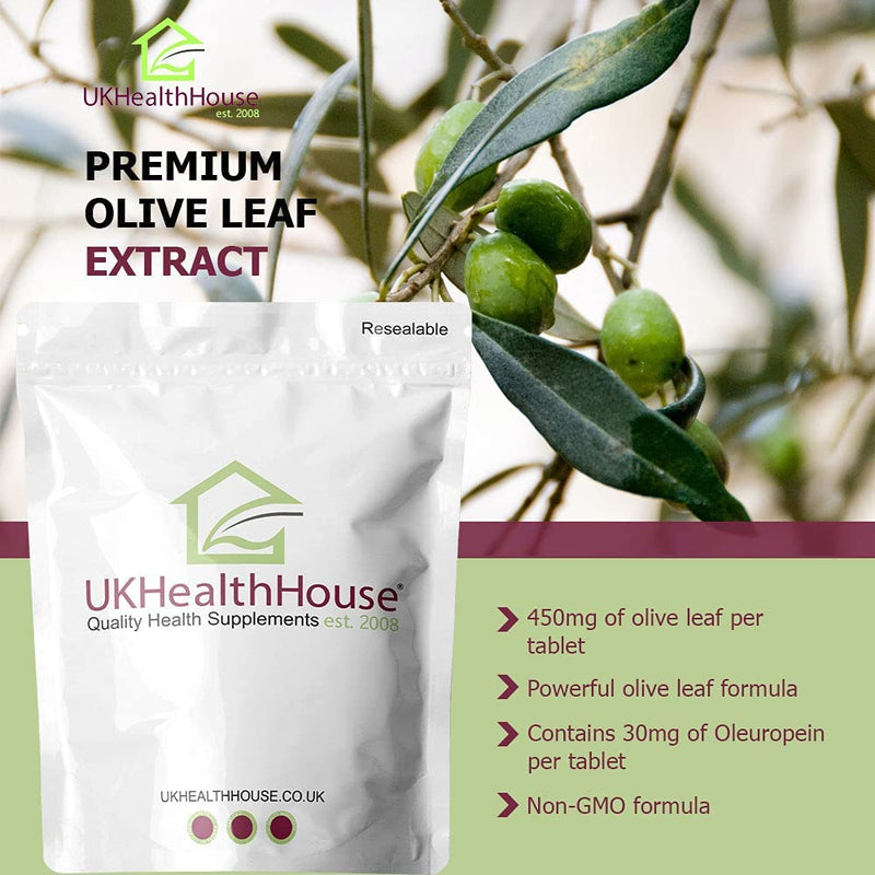 Olive Leaf Extract 450mg x 90 Tablets (30mg Oleuropein) - Botanical Vegan Supplement Super Strength Immune & Antioxidant Support - BeesActive Australia