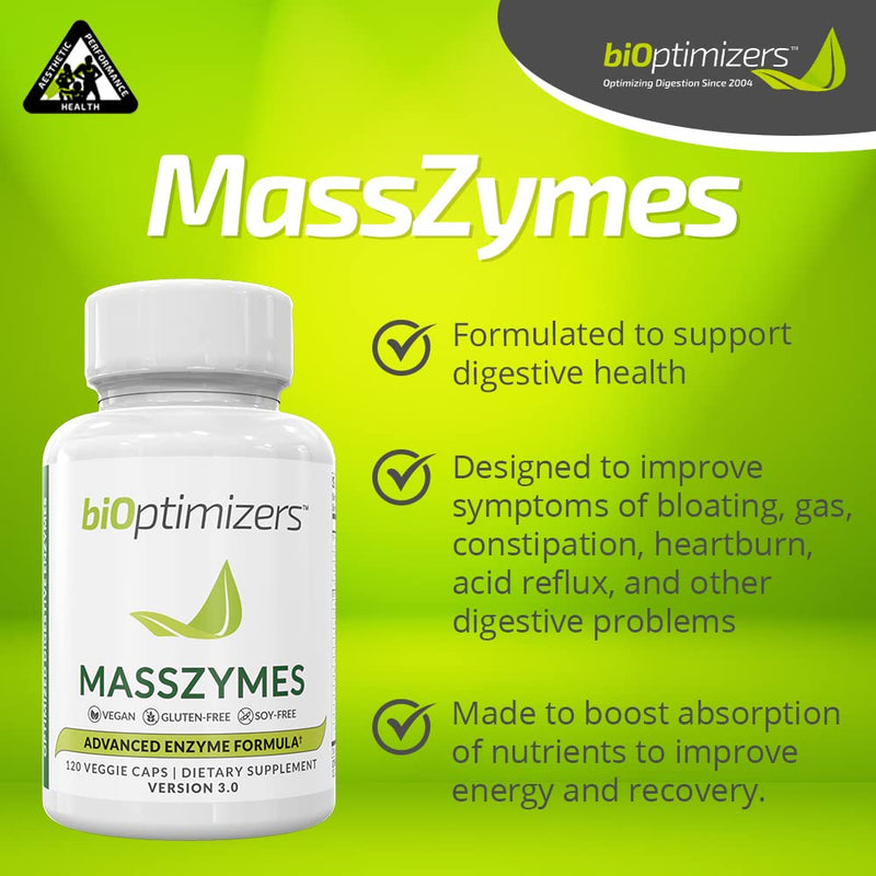 MassZymes - Digestive Enzyme Supplement - with Proteolytic Enzymes (120 Capsules) 120 Count (Pack of 1) - BeesActive Australia