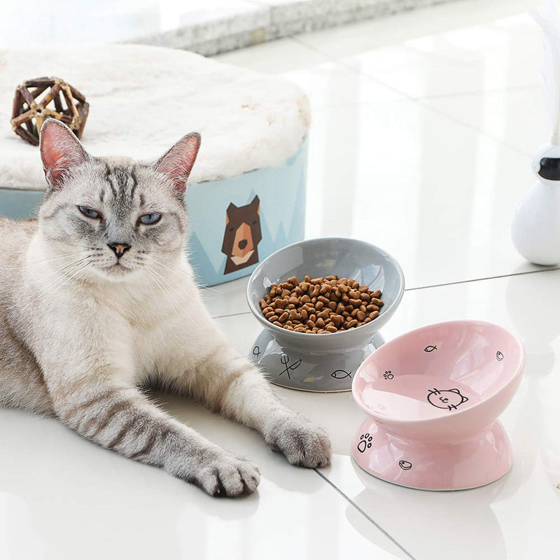 SWEEJAR Raised Cat Bowl for Dry Wet Cat Food, Ceramic Elevated Pet Bowl Cat Dish, Protect Cat's Spine, Stress Free, Slanted Design for Cat Easy Eating, Dishwasher Safe 5 Inch Pink - BeesActive Australia