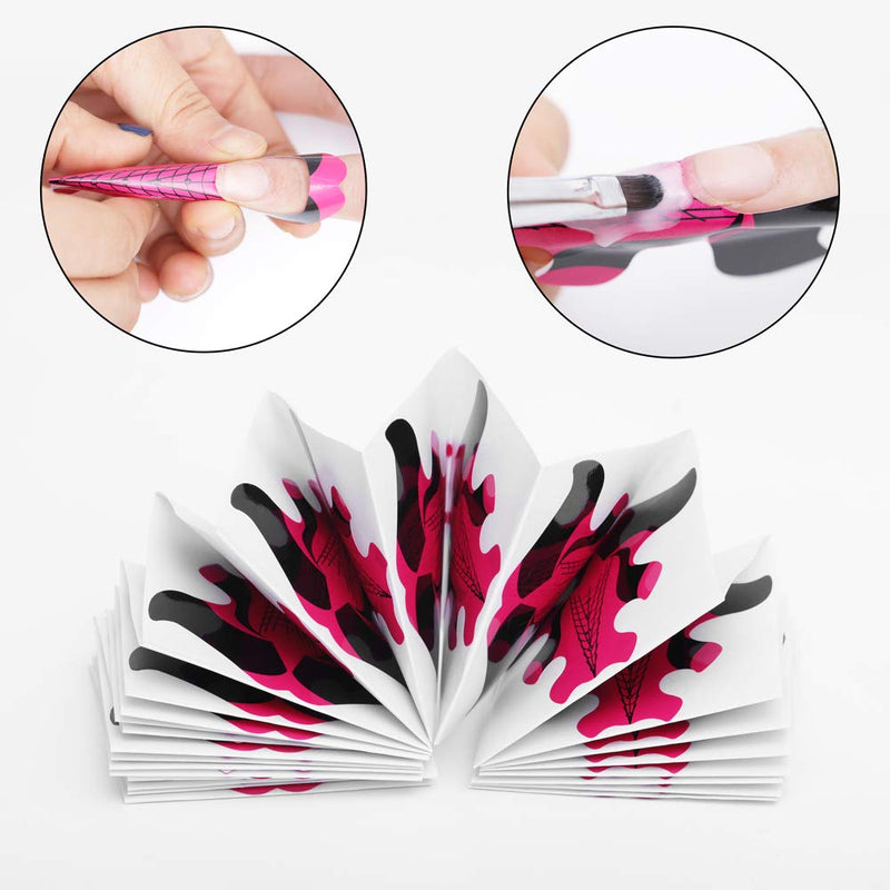 NMKL 100PCS Adhesive Stiletto Nail Forms System for UV Gel Acrylic Nail Tips Extension (Red Fish) - BeesActive Australia