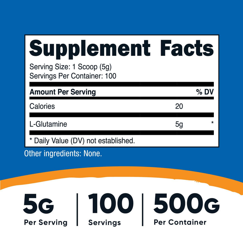 Nutricost L-Glutamine Powder (500 Grams) Unflavored - Gluten Free & Non-GMO, 100 Servings 1.1 Pound (Pack of 1) - BeesActive Australia