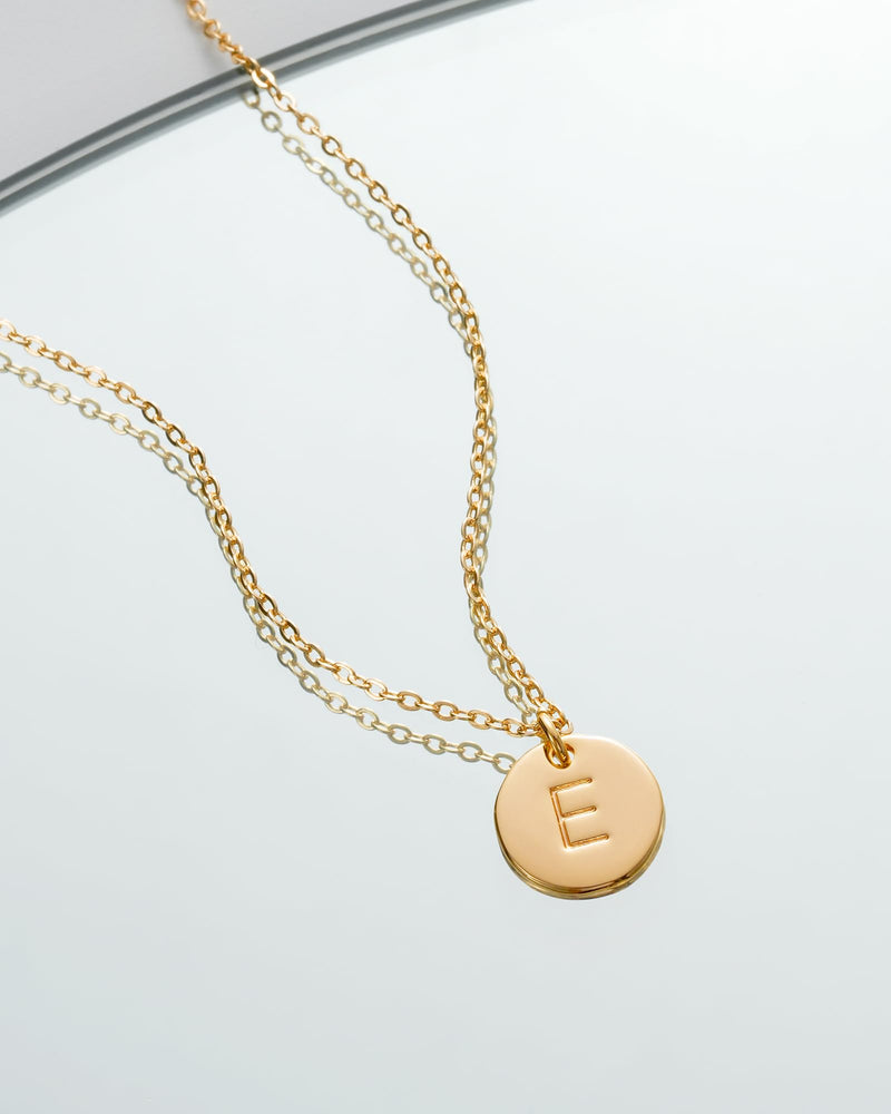 Bemoly Initial Necklace for Women Round 11MM Coin Disc Double Side Engraved Letter A-Z Hammered Pendant 14K Gold Plated Personalized Alphabet Birthday Jewelry 17.5" E - BeesActive Australia