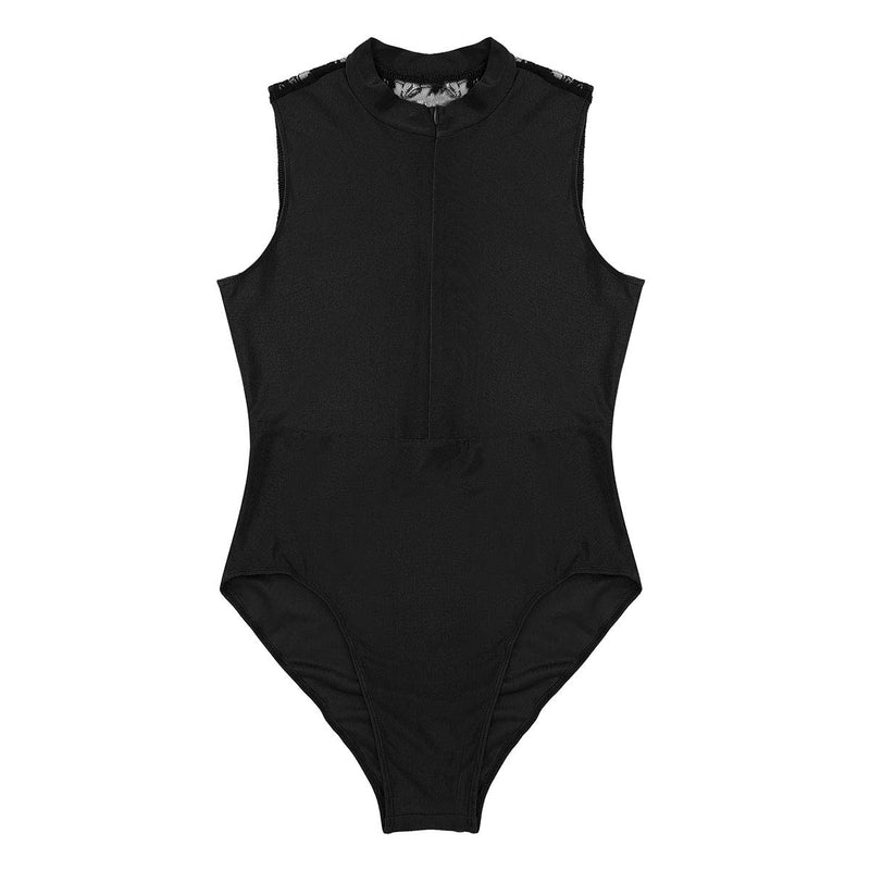 [AUSTRALIA] - iiniim Women's Turtle Neck Lace Back Ballet Dance Gymnastics Leotard Bodysuit Black Medium 