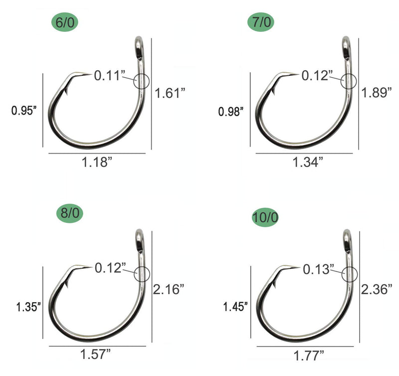 JSHANMEI Fishing Tuna Circle Hooks - 2X Extra Strong Stainless Steel Big Game Saltwater Fishing Hooks for Tuna Catfish Bass Fishing Tackle 12/0 - 25pcs - BeesActive Australia