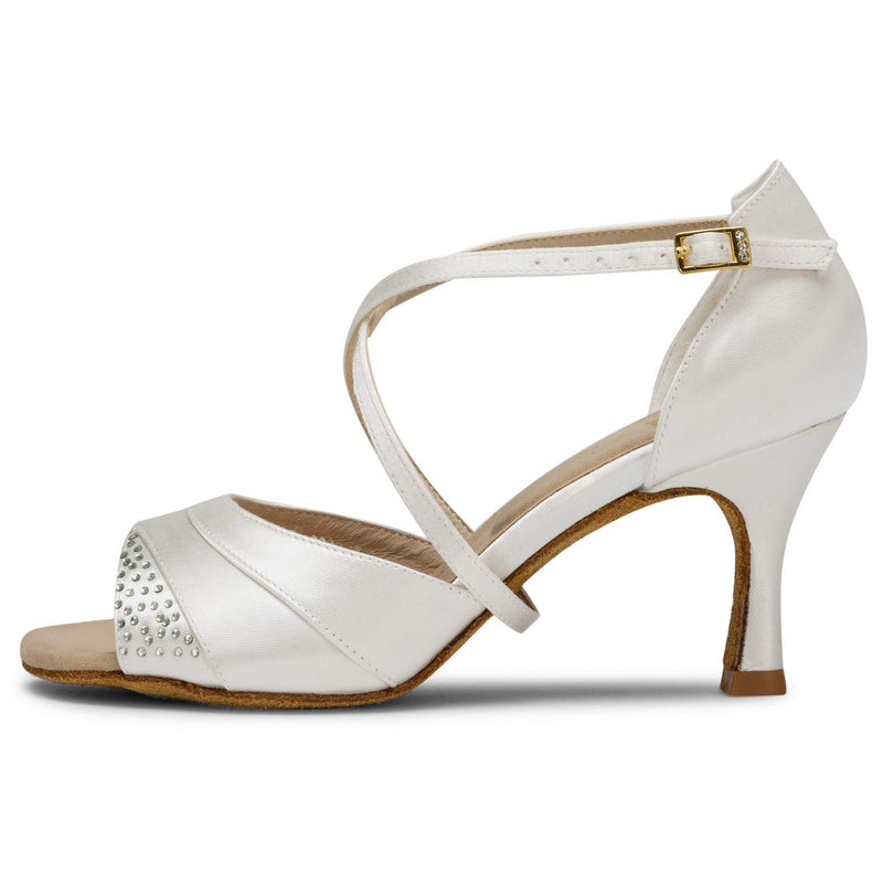 [AUSTRALIA] - JIAJIA 20522 Women's Satin Sandals Flared Heel Latin Salsa Performance Dance Shoes 9.5 Ivory 
