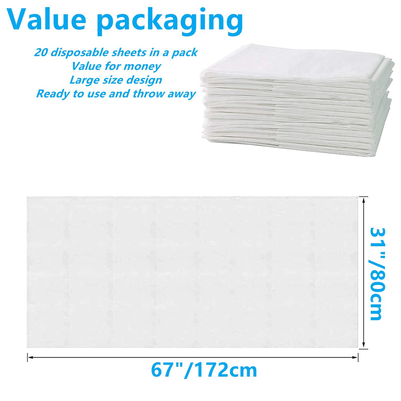 20 Pieces Disposable Non-Woven Bed Sheets Waterproof and Oil Proof Massage Table Sheets Thick Bed Cover Fabric Bed Pads for Spa Club Beauty Salon Hotels Tattoo Lash Bed, 80cm x 172cm (White) White - BeesActive Australia
