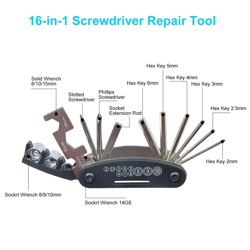 CHUMXINY Bike Repair Kit, Bike Tire Repair Tool Kit Contains 16-in-1 Tool, 120Psi Mini Bicycle Pump, Bicycle Tire Patch Kit, Used for Mountain Bike and Road Bike. - BeesActive Australia