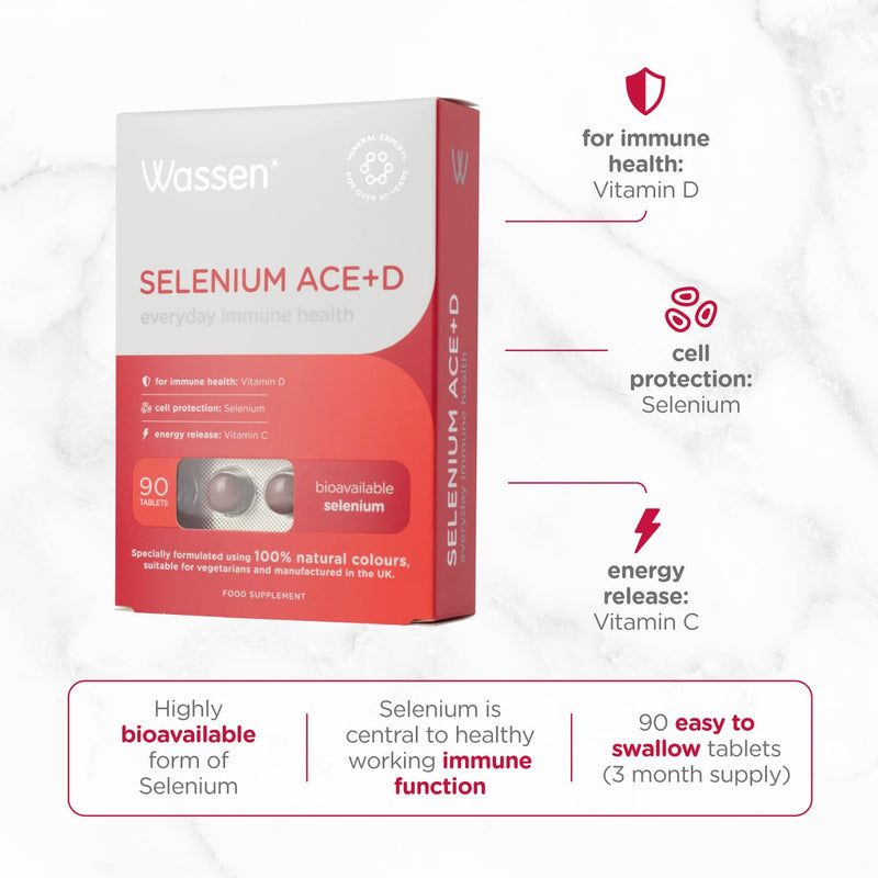 Wassen Selenium ACE+D Immune Health - Highly Bioavailable Selenium - With Vitamins A,C, D & E & Zinc - 90 Tablets - BeesActive Australia