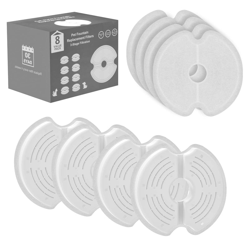 Cat Water Fountain Filters for 84oz/2.5L Stainless Steel Pet Fountain and 67oz/2.0L Plastic Cat Drinking Fountain, Pet Replacement Filters Set 8 Filters - BeesActive Australia