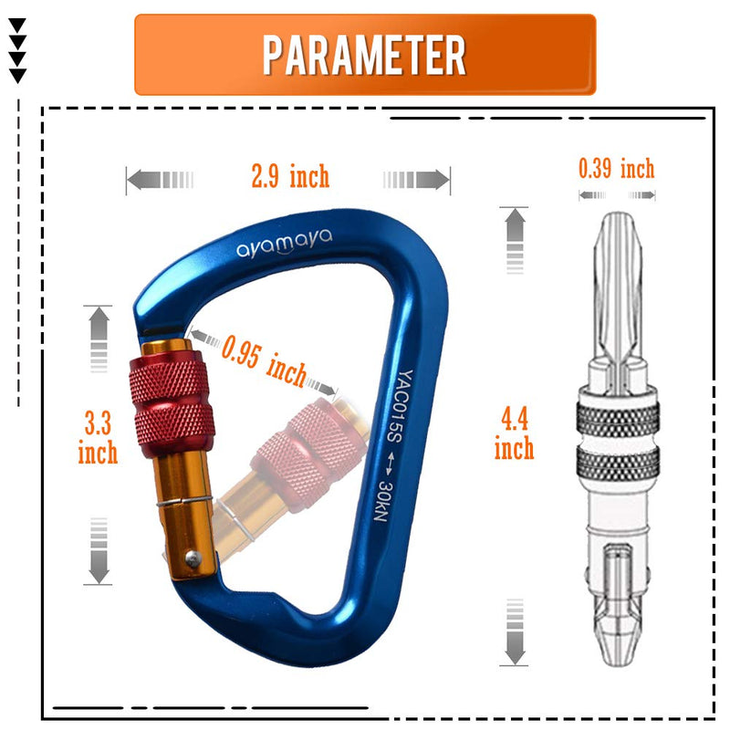 ayamaya 30KN Screwgate Locking Climbing Carabiners & Figure 8 Descender,Outdoor D-Ring Hook Rappel Device for Rappelling Belaying Rock Climbing Blue(2pcs Carabiner + 1pcs Descender) - BeesActive Australia
