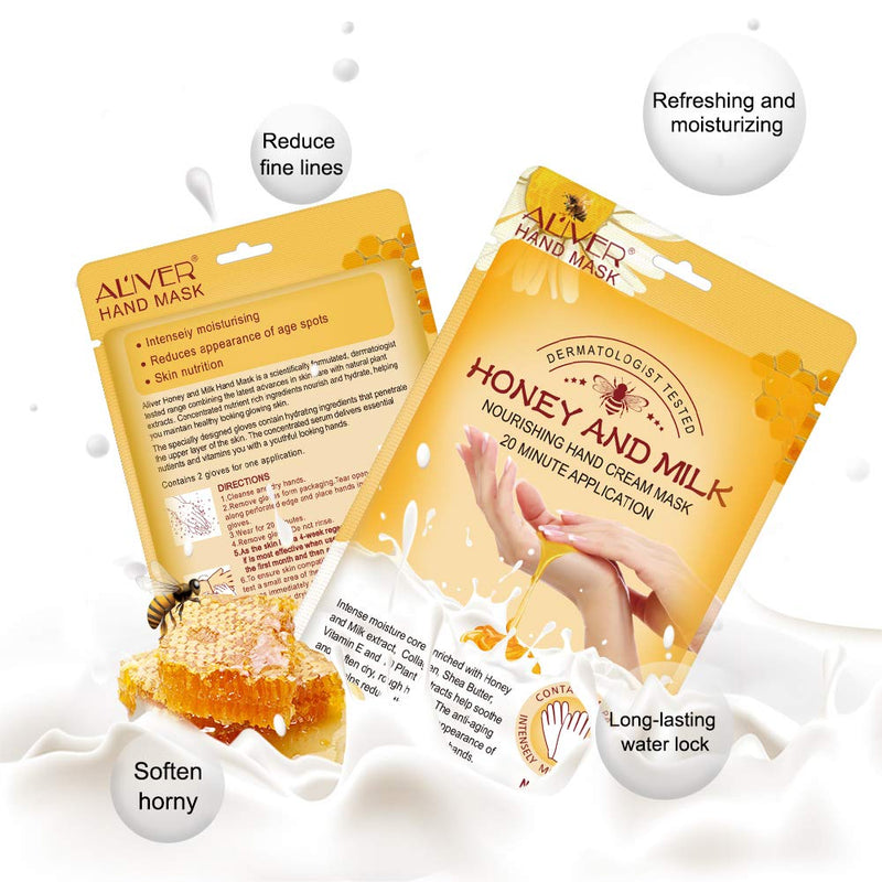 Hand Moisturizing Mask, (5 Pack) Honey and Milk Gloves, Moisturizing Natural Therapy Gloves, for Dry Aging Cracked Hands Repair Rough Skin for Men Women honey mask - BeesActive Australia