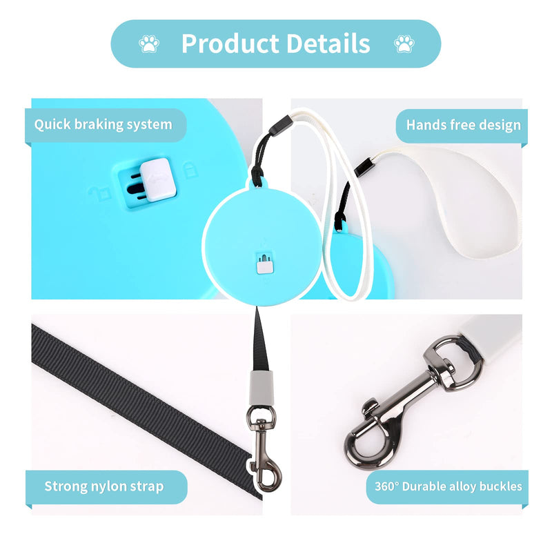 Retractable Dog Leash for Small and Medium Dogs Cats up to 22lbs with 9.8ft Anti-Pull Strong Nylon Tape, Hands Free, Mini Portable and Lightweight Walking Leash with Wrist Strap, One-Hand Brake, Tangle Free Blue - BeesActive Australia