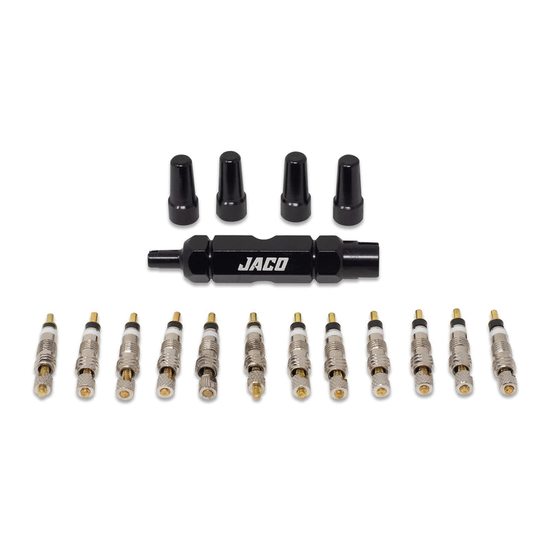 JACO Presta Valve Core Repair Kit for Bike Tires | with (12X) Replacement Valve Cores, (4X) Valve Caps, and Valve Removal Tool - BeesActive Australia