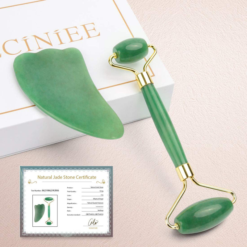 Deciniee Jade Roller for Face - 100% Real Natural Jade Face Roller and Gua Sha Massage Skin Care Tool - Anti Aging Jade Face Massager Facial Roller for Eye, Neck and Body Green - BeesActive Australia