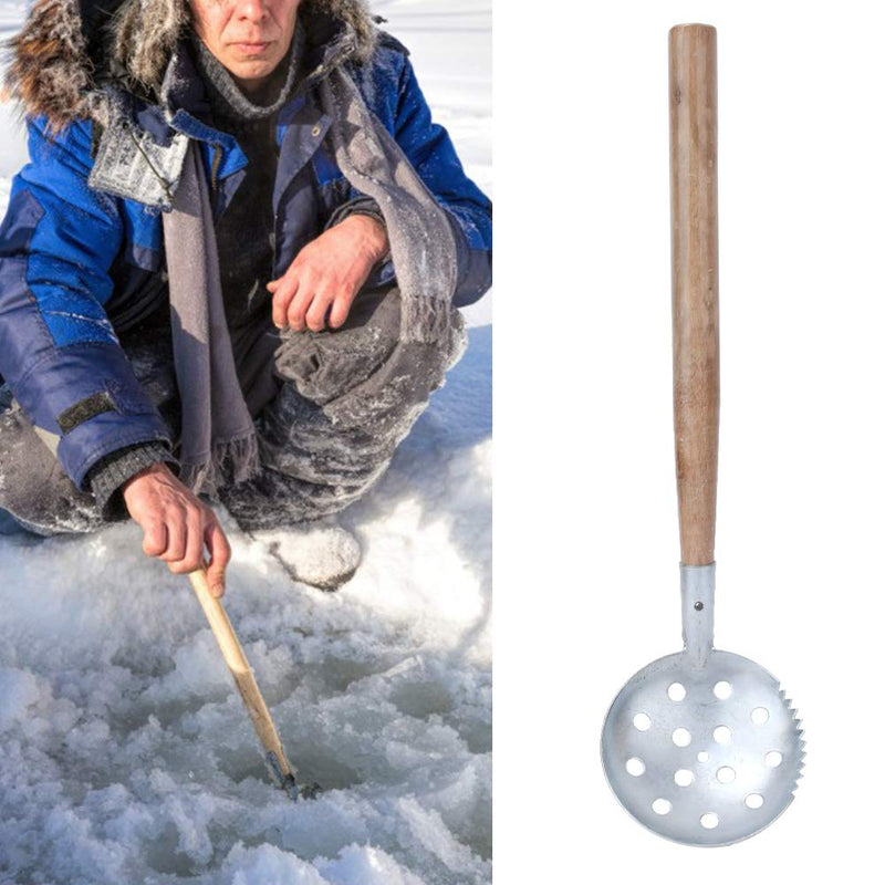 Alomejor 2 Pcs Ice Fishing Scoop Scoop Skimmer Ice Slush Scoop with Wood Handle Winter Outdoor Fishing Shovel Ice Tools,Metal Wood Design - BeesActive Australia