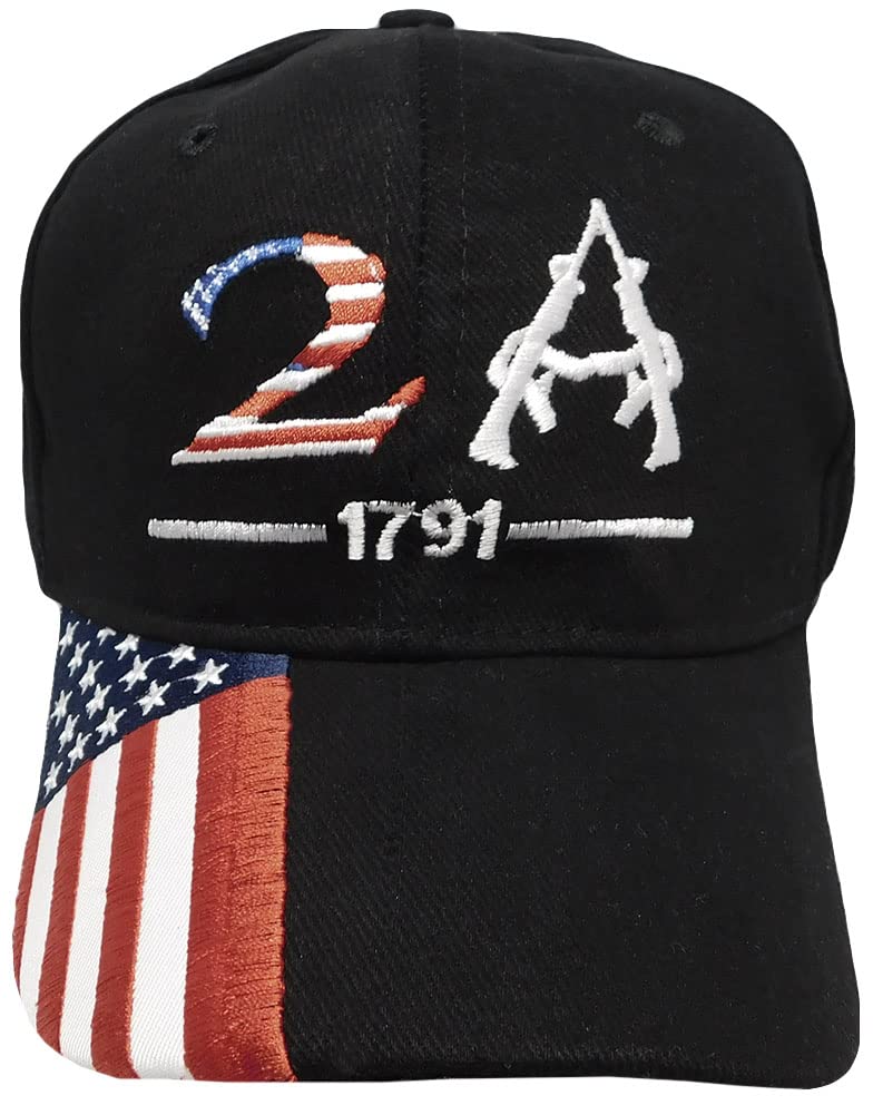 2A 2nd Amendment 1791 USA Flag On Bill Black White 100% Cotton Adjustable Embroidered Hat Cap One Size Multi - BeesActive Australia