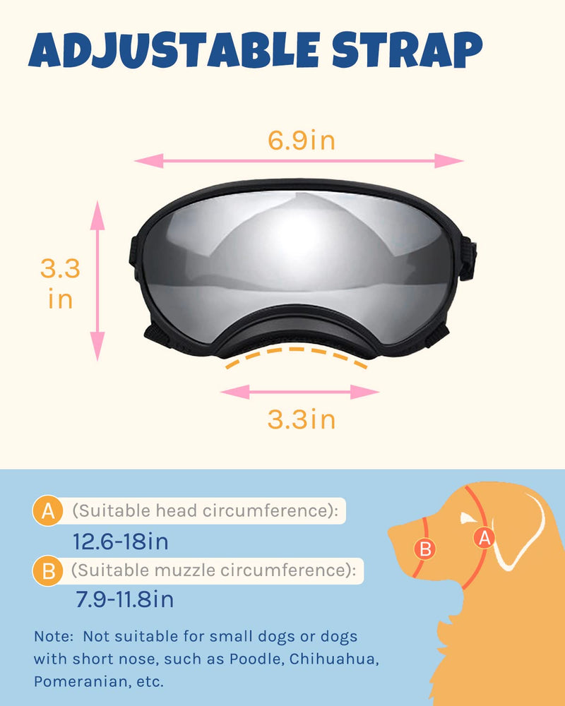 Dog Goggles Large and Medium Breed, UV Protection Windproof and Dustproof. Shatterproof Lens, Breathable Design, Dog Sunglasses Black - BeesActive Australia