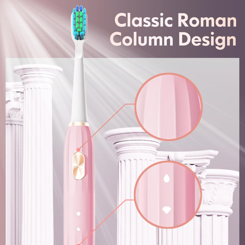 Dada-Tech Sonic Electric Toothbrush for Adults and Kids with 9 Brush Heads, 5 Modes with 2 Minutes Timer, IPX7 Waterproof, Ultrasonic Travel Toothbrush with Rechargeable Power and Fast Charging (Pink) Pink - BeesActive Australia