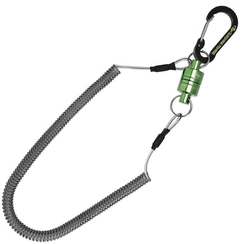 SF Strongest Magnetic Net Release Magnet Clip Holder Retractor with Coiled Lanyard Carabiner Green Magnet+ Black Carabiner Long Lanyard: For Landing Net etc. - BeesActive Australia