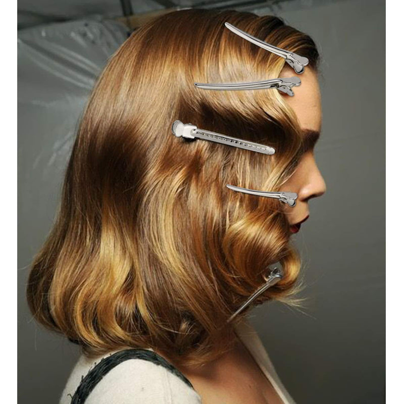 Crocodile Clips Hair, Metal Silver Styling Hair Clips, with Holes Professional for Salon and Women Duckbill Sectioning Hair Clip - BeesActive Australia