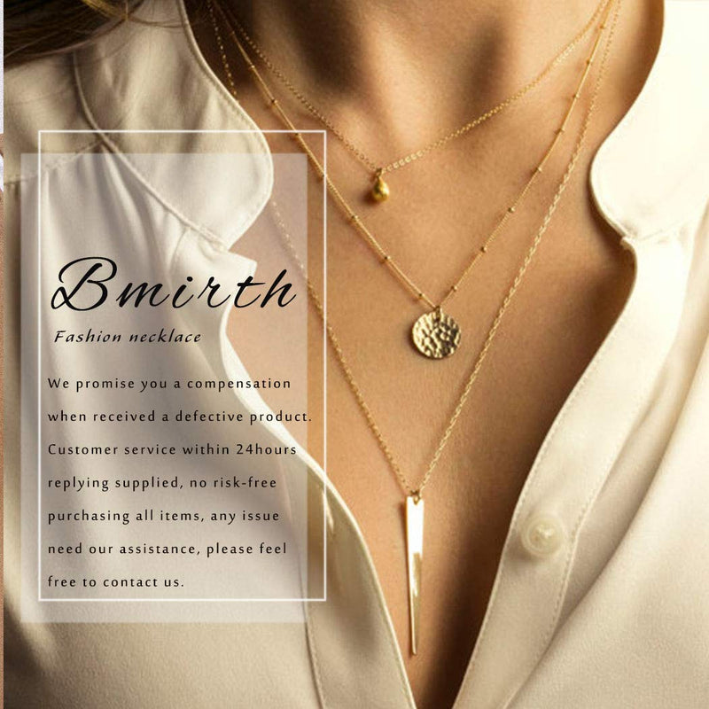 Bmirth Boho Layered Necklace Gold Sequins Bar Pendant Necklaces Coin Necklace Chain Jewelry for Women and Girls - BeesActive Australia