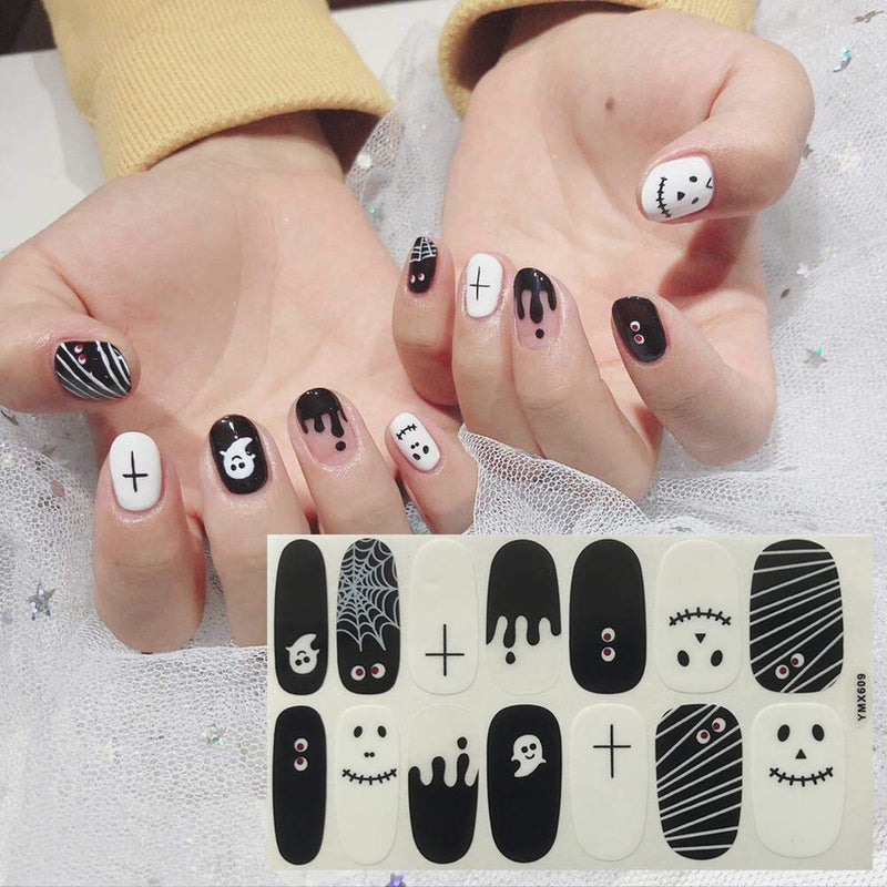 SILPECWEE 8 Sheets Adhesive Nail Wraps Stickers Strips and 1Pc Nail File Nail Polish Decals Tips Halloween Manicure Design for Women NO2 - BeesActive Australia