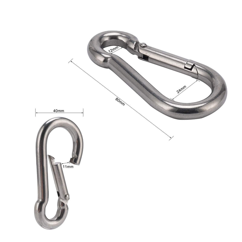 HOUKITS 3 Inch Carabiner Clips Spring Snap Hook Heavy Duty 304 Stainless Steel 4pcs M8x80mm - BeesActive Australia