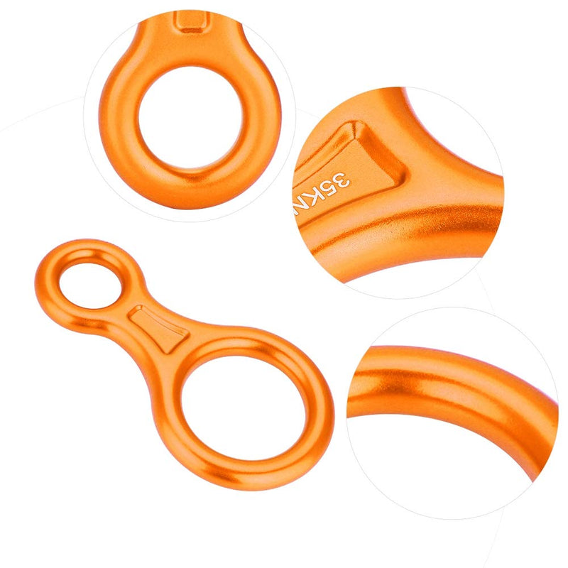 AMONIDA Climbing Rappel 8 Ring, 35KN Figure 8 Word Rope Descender Rappel Ring Rock Climbing Rescue Gear Aluminum Alloy Rigging Plate for Climbing Belaying(Orange) - BeesActive Australia