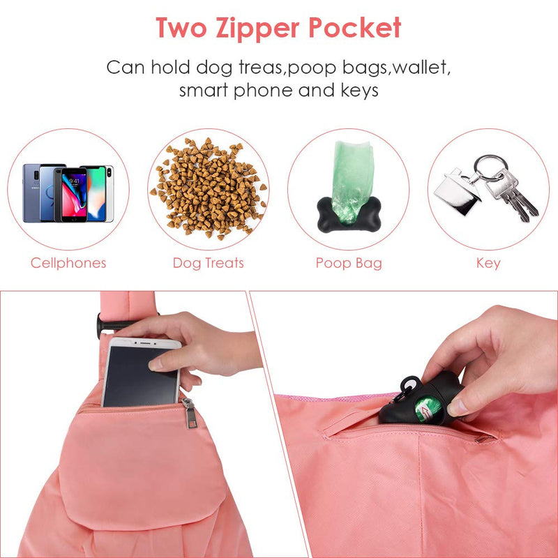Lukovee Pet Sling Carrier, Dog Papoose Hand Free Puppy Cat Carry Bag with Bottom Supported Adjustable Padded Shoulder Strap and Bag Opening Front Zipper Pocket Safety Belt for Small Dogs Pink For Pets ≤ 9 lbs (with Bottom Support) - BeesActive Australia
