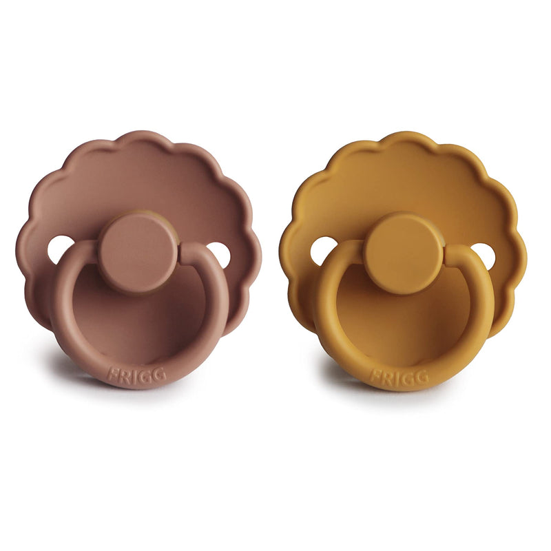 FRIGG Daisy Natural Rubber Baby Pacifier | Made in Denmark | BPA-Free (Rose Gold/Honey Gold, 0-6 Months) 2-Pack - BeesActive Australia