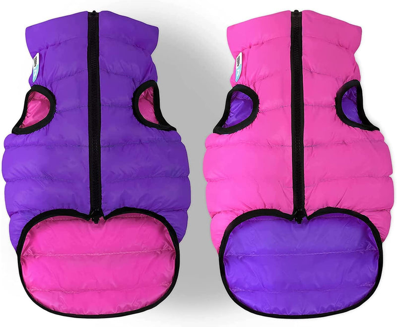 Lightweight Reversible Winter Dog Coat - Warm Dog Jacket - Water Resistant Windproof - Insulated Dog Jacket for Small, Medium & Large Dogs - Comfortable Dog Puffer Vest S (standard): Chest 16-19" Pink Purple - BeesActive Australia