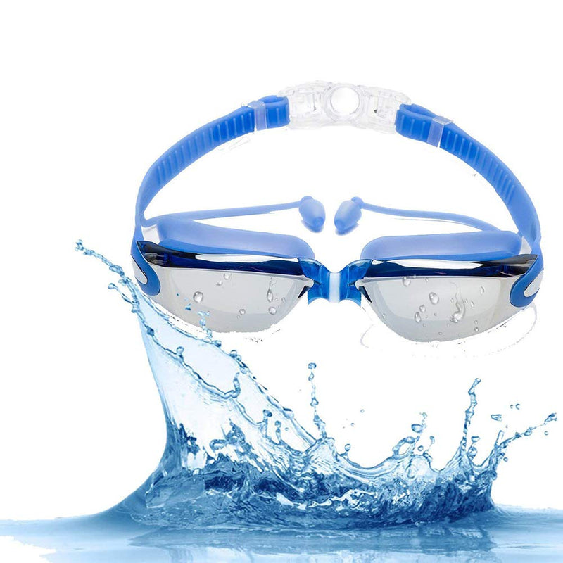 [AUSTRALIA] - AOKELILY Swim Goggles and Cap Set 4 in 1, UV 400 Protection Lenses Clear Anti-Fog Swimming Goggles Waterproof No Leaking with Nose Clip + Ear Plugs for Adult Men Women Kids Blue-3 