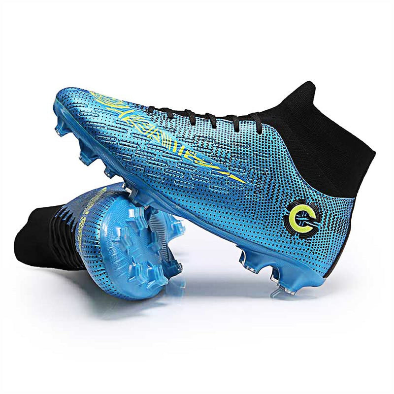 Liaoli Men's Athletic Soccer Football Cleats, High-Top Football Turf Soccer Shoes, Big Boys Athletic Sneaker Shoes for Outdoor/Indoor/Competition/Training 8 Blue - BeesActive Australia