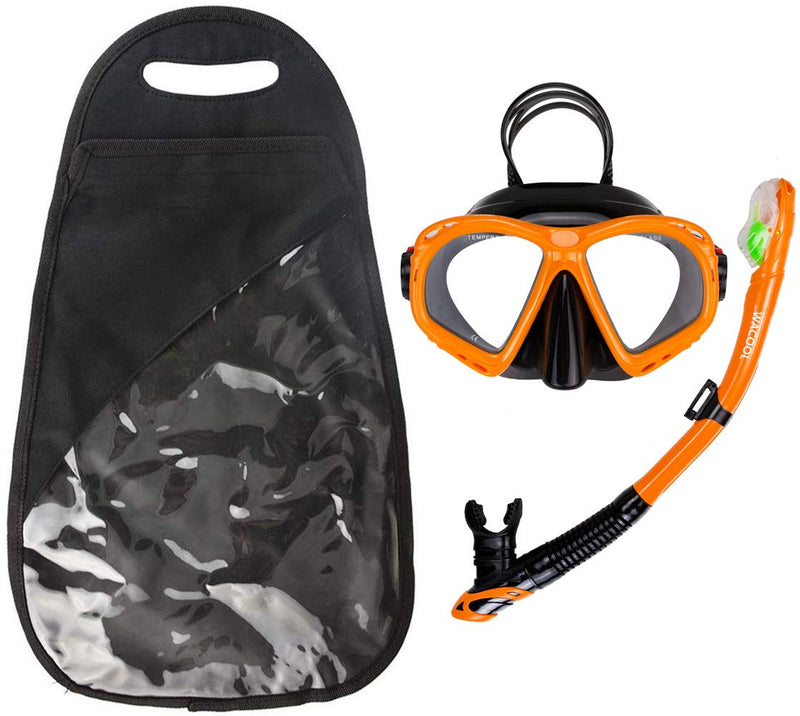 [AUSTRALIA] - WACOOL Snorkeling Package Set for Adults, Anti-Fog Coated Glass Diving Mask, Snorkel with Silicon Mouth Piece,Purge Valve and Anti-Splash Guard Orange 