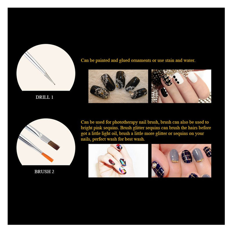 Nail Art Brushes Nail 15 pcs Dotting Pen Set 5 pcs Diamond Application Rhinestone Handle Beetles Gel Painting Nail Art Designe Brush Pen kit Manicure Tools (Black) black - BeesActive Australia