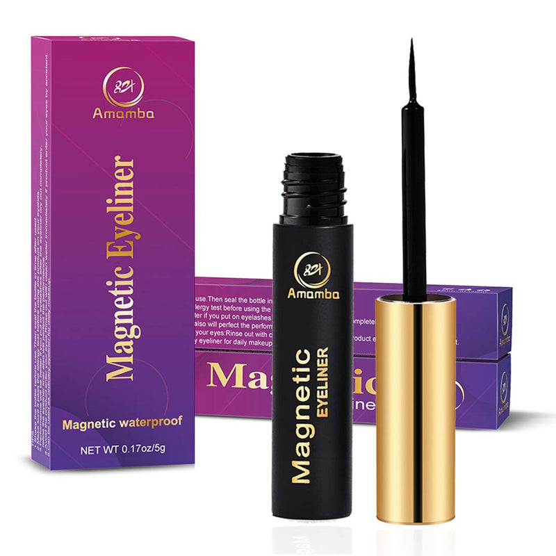 【2pcs】Amamba Magnetic Eyeliner,Waterproof and Smudge Resistant eyelashes liner，No iron powder and Natural Look … Gold bottle (black liner) - BeesActive Australia