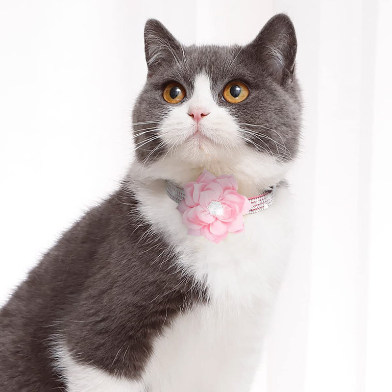 IDOLPET Cat Collar Bling Diamond Breakaway Cat Collar with Bell Rhinestones Pet Collars with Soft Velvet Adjustable Shine Collar for Cats Girls and Small Dogs Puppy Pink - BeesActive Australia