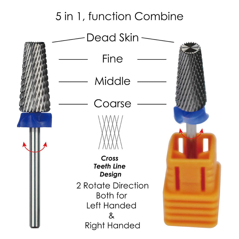 C & I 5 in 1 Multi-function Tapered Shape Nail Drill, Cross Teeth Edition, Professional Drill Bit for Nail Manicure Machine (Middle - M) Middle - M - BeesActive Australia