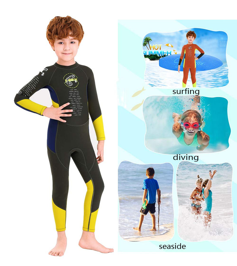 [AUSTRALIA] - DIVE & SAIL Kids Wetsuit,Thermal Full Wetsuit 2.5mm Neoprene One Piece Long Sleeve Wet Suits Full Swimsuit for Girls Boys and Toddler grey yellow XX-Large 