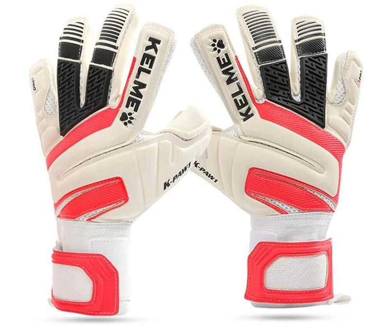 Kelme Soccer Goalkeeper Gloves  Indoor and Outdoor - Training, Match and Professional Goalie Gloves for Adults and Kids with Finger Protection White/Red Size 8 (Youth-Teen) - BeesActive Australia