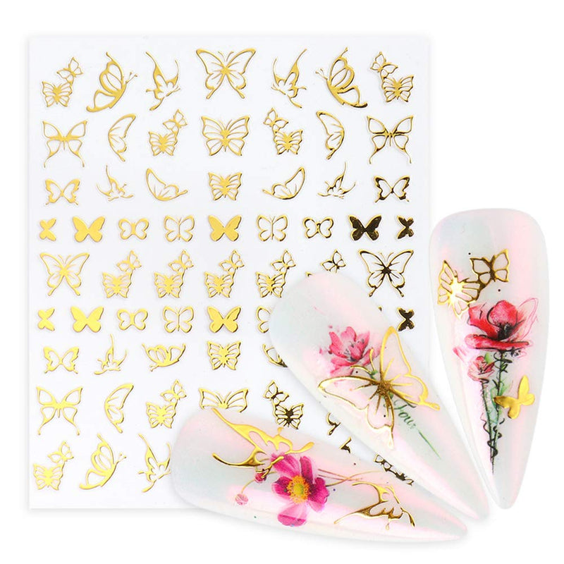 Gold Butterfly Nail Art Stickers 3D Nail Decals Butterfly Designs Shining Butterfly Self Adhesive Nail Sticker for Nail Art Decorations Manicure Tips Charms Acrylic Nails Supply (6 Sheets) - BeesActive Australia