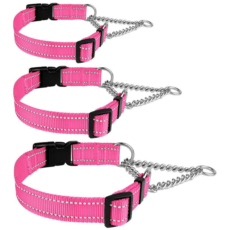 CollarDirect Reflective Dog Collar Martingale Collars Side Release Buckle Chain Training Adjustable Pet Collars Large Pink - BeesActive Australia