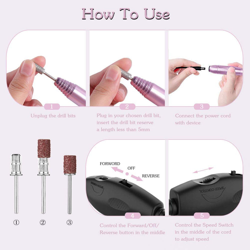 Portable Electric Nail Drill Kit, Plug Manicure Pen Sander Polisher, Professional Compact Electrical Nail Files Electric Kit, Efile Nail Drills For Acrylic Nails, Manicure Pedicure Shape Nail Supply - BeesActive Australia