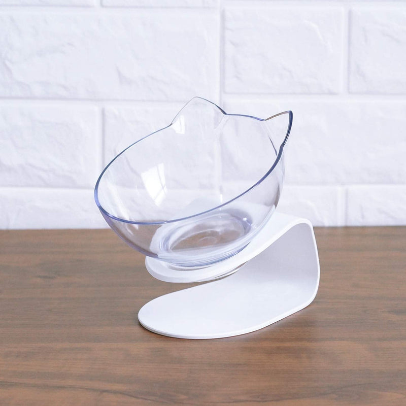 Luck Dawn Cat Elevated Bowl with Raised Stand, 15 Degree Tilted Design Neck Guard Stand Raised Pet Food Water Feeder Bowl for Cats or Small Dogs Clear - BeesActive Australia