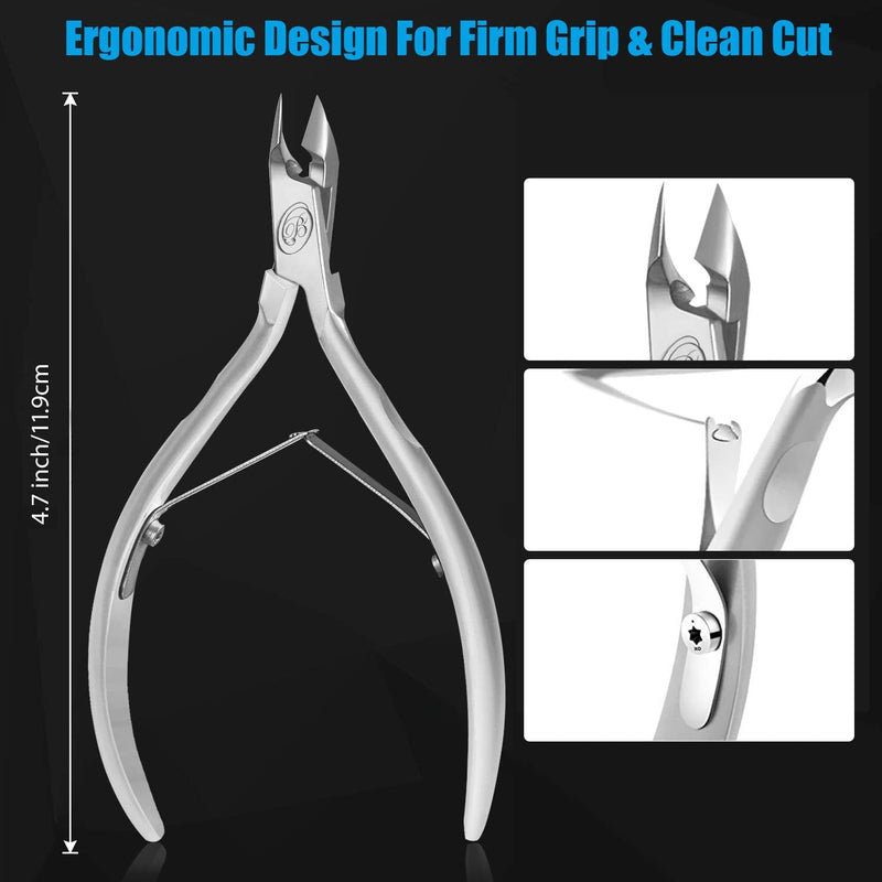 Cuticle Trimmer with Cuticle Pusher - Cuticle Remover Cuticle Nipper Professional Stainless Steel Cuticle Cutter Clipper Durable Pedicure Manicure Tools for Fingernails and Toenails (Silver) - BeesActive Australia