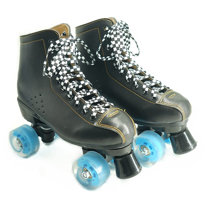 DECKER Flat Wide 10mm Shoelaces 2 Pairs Black White Checkered Lace for Roller Skates Hockey Skates Boots and Regular Shoes Checkered Black White 45"(114 cm) - BeesActive Australia