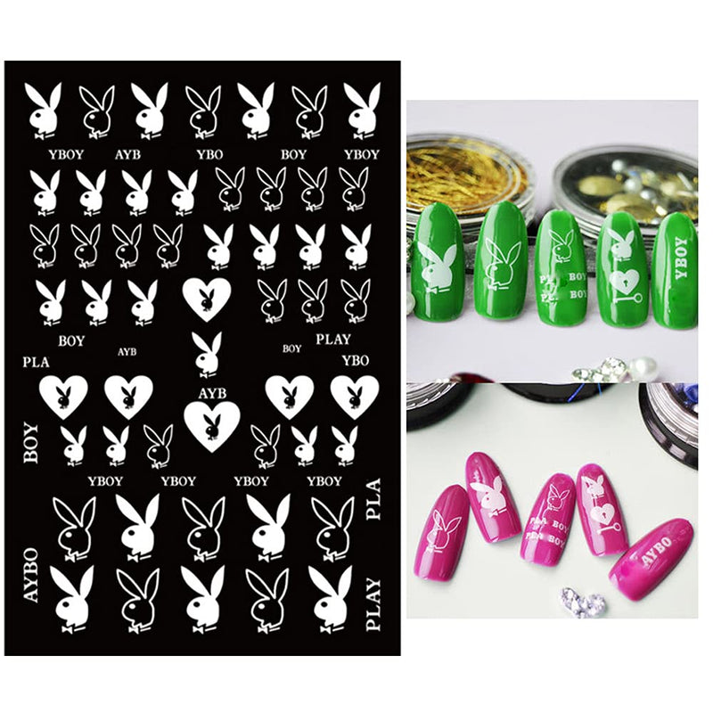 3D Nail Art Stickers Decal Nail Art Supplies Heart Bunny Nail Decals for Nail Art Decoration Self Adhesive DIY Nail Designs Sticker Luxury Designer Nail Stickers for Acrylic Nails Arts (6 Sheets) C - BeesActive Australia