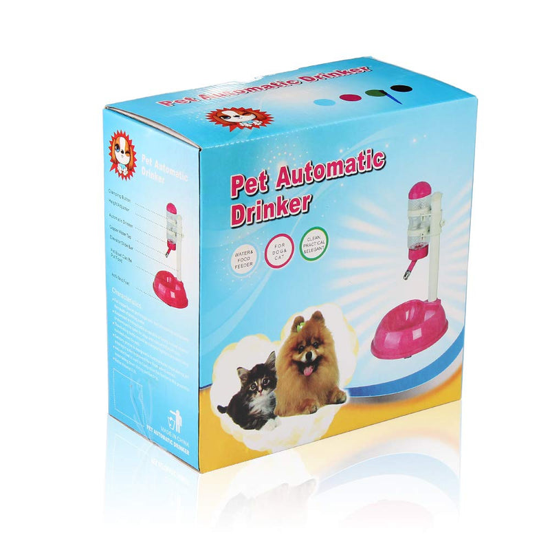 Pawow Pet Dog Cat Automatic Water Food Feeder Bowl Bottle Standing Dispenser Pink - BeesActive Australia