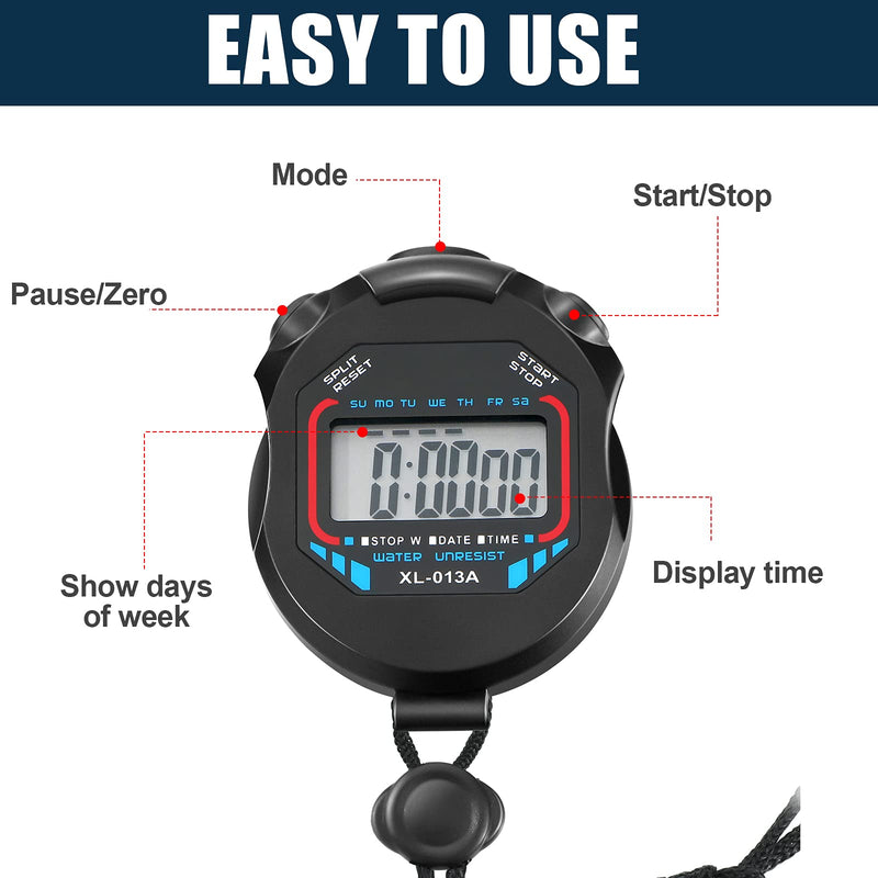 Digital Stopwatch Timers Sports Stopwatch Water Resistant Stopwatch Hand Held LCD Chronograph with Date, Time and Alarm Function for Sports Fitness Trainers and Referees Use 2 - BeesActive Australia